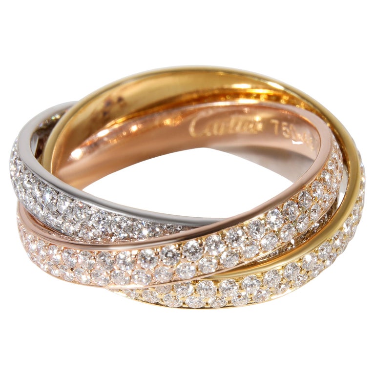 Cartier Trinity Diamond Ring in 18k 3 Tone Gold 1.35 CTW For Sale at  1stDibs | anello cartier, anelo cartier, triple cartier ring