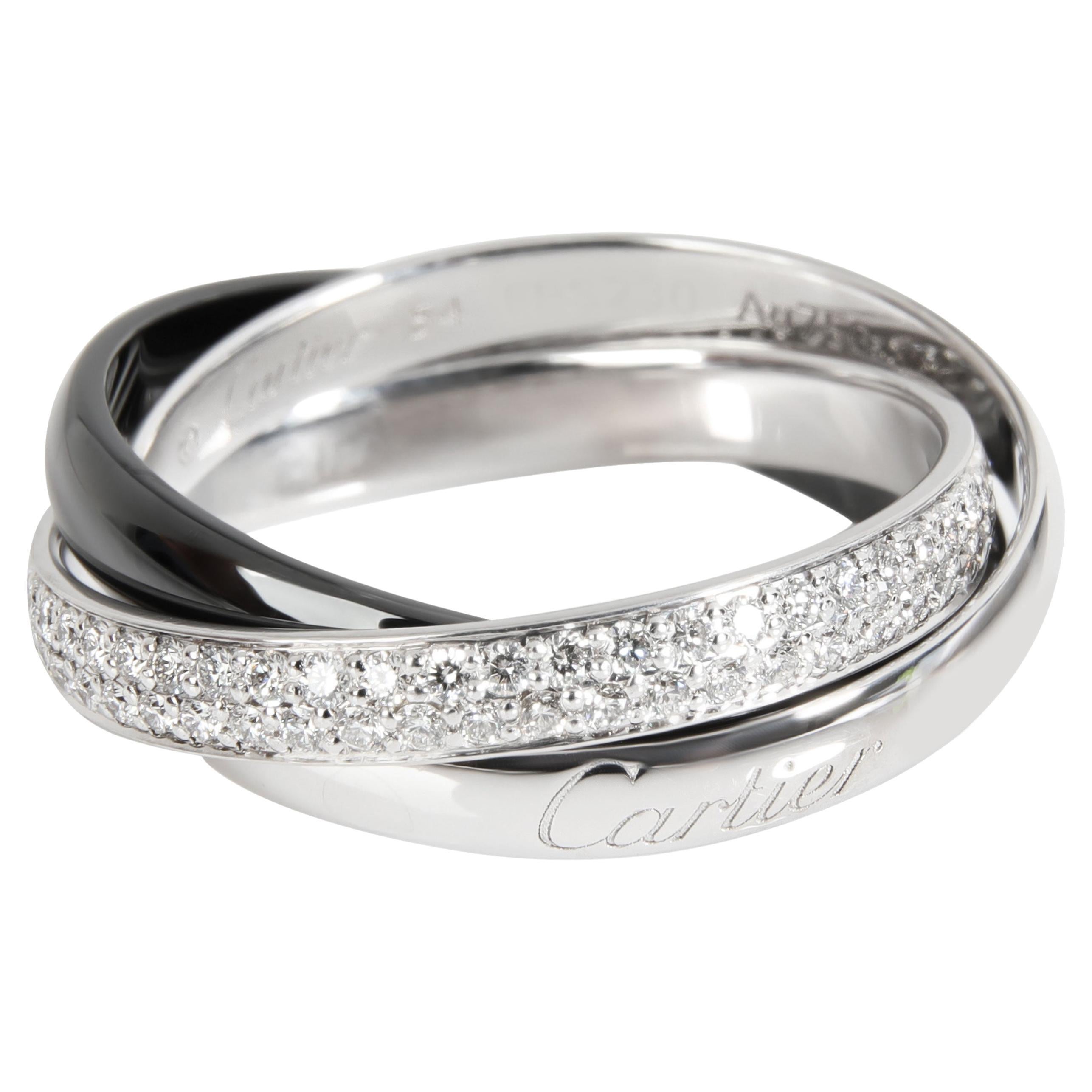 Cartier Trinity Diamond Ring in 18k White Gold/Ceramic 0.45 CTW
