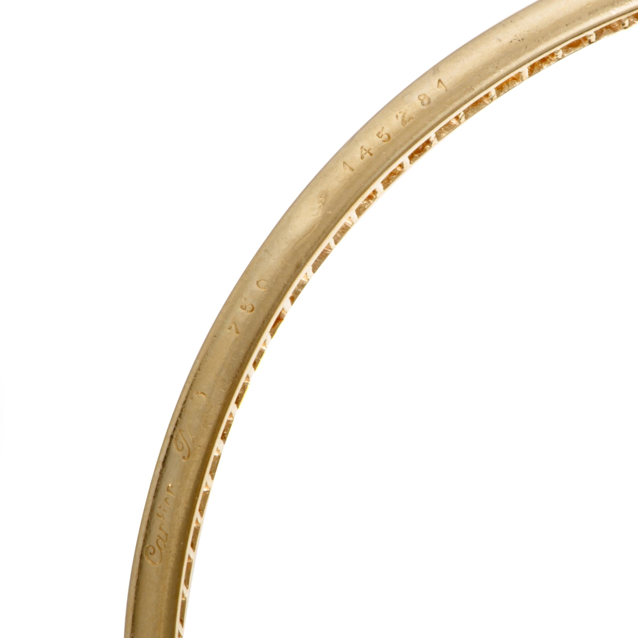 Women's Cartier Trinity Diamond Ruby and Emerald Yellow Gold Bangle Bracelet