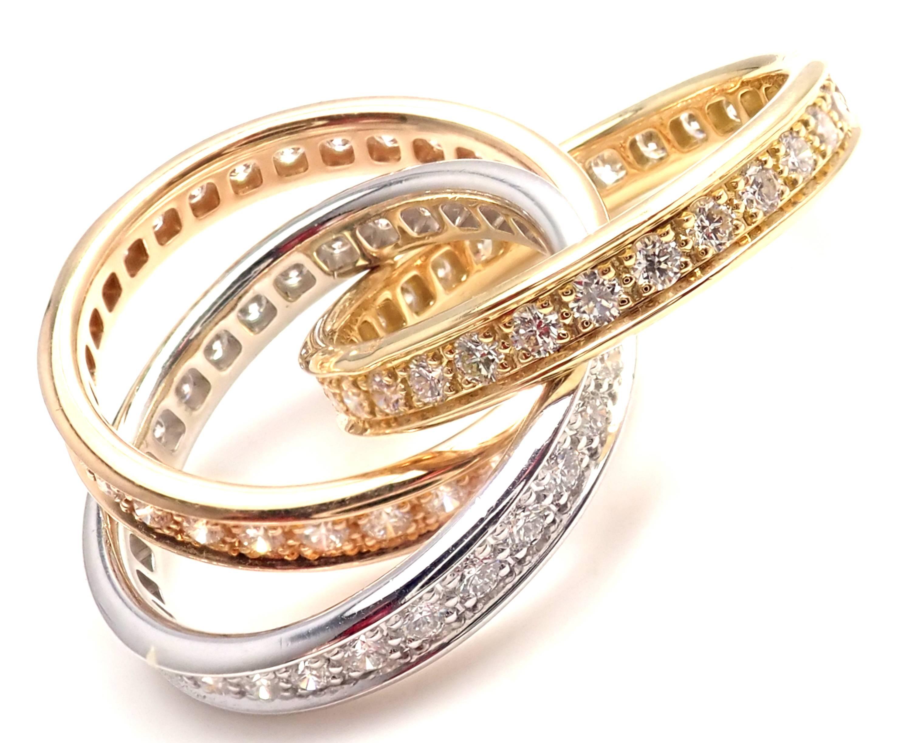 Women's or Men's Cartier Trinity Diamond Tri-Color Gold Band Ring
