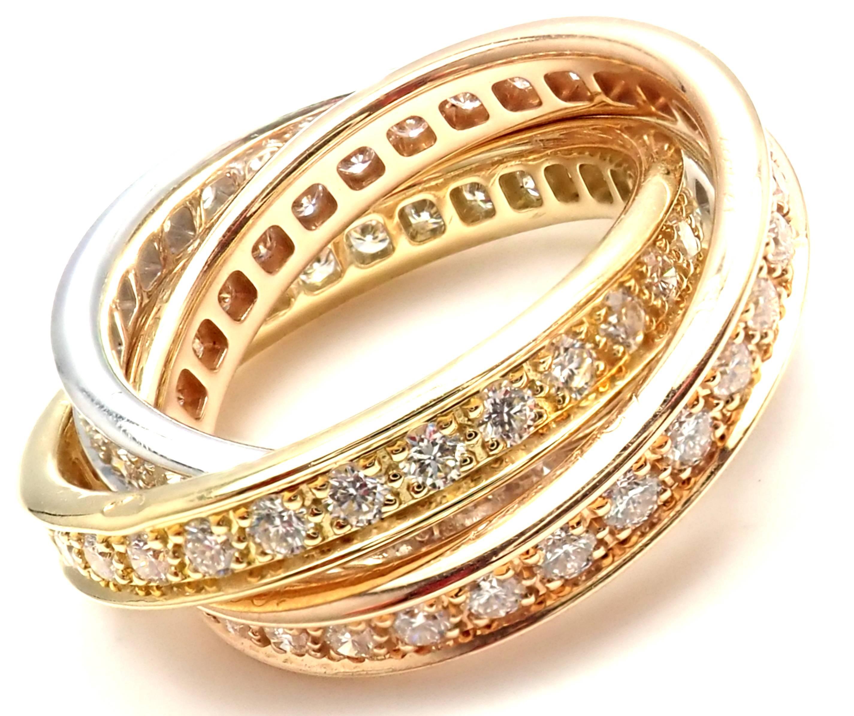 Cartier Trinity Diamond Tri-Color Gold Band Ring 1