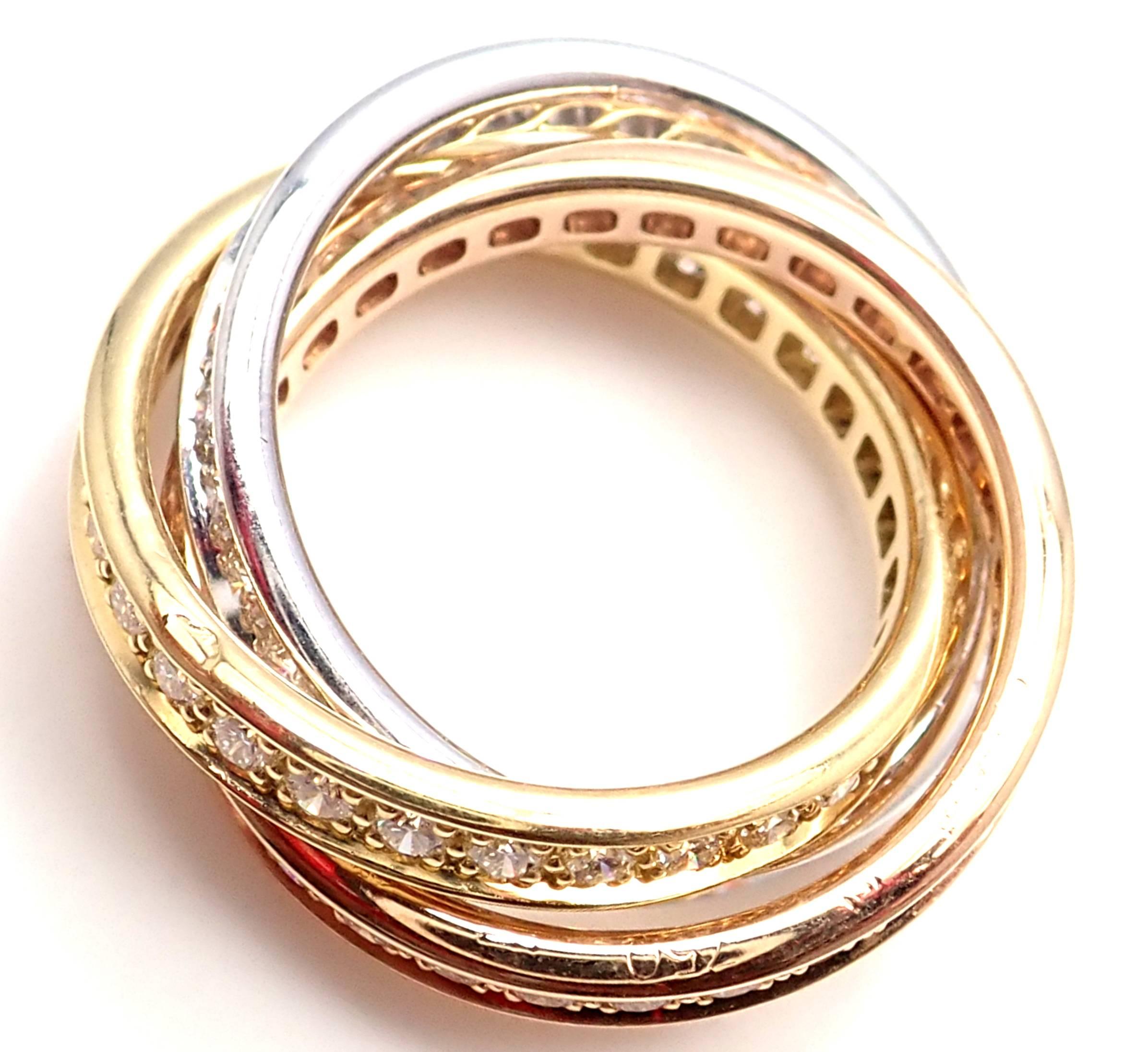 Cartier Trinity Diamond Tri-Color Gold Band Ring 2