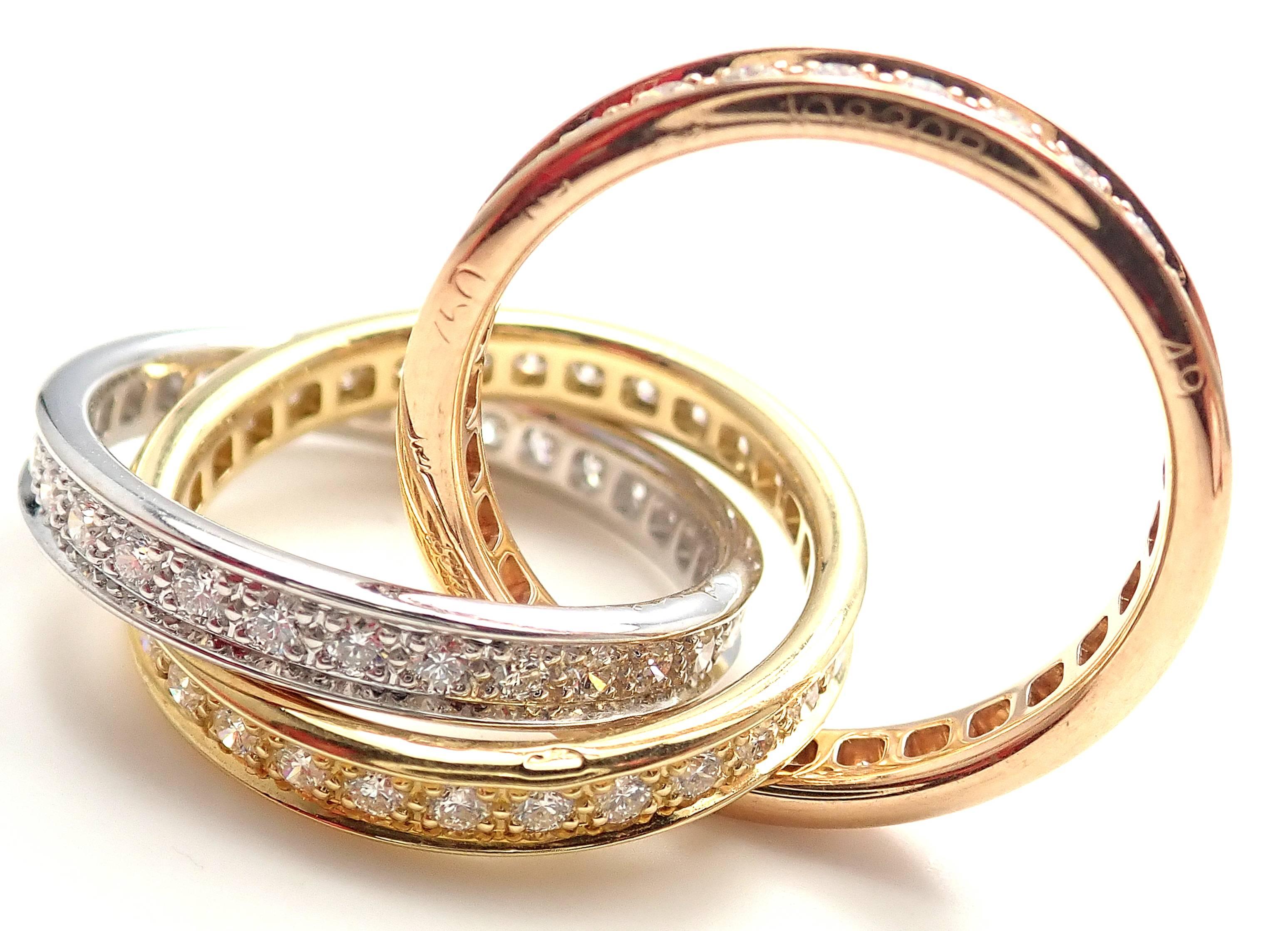 Cartier Trinity Diamond Tri-Color Gold Band Ring 5