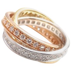 Cartier Trinity Diamond Tri-Color Gold Band Ring