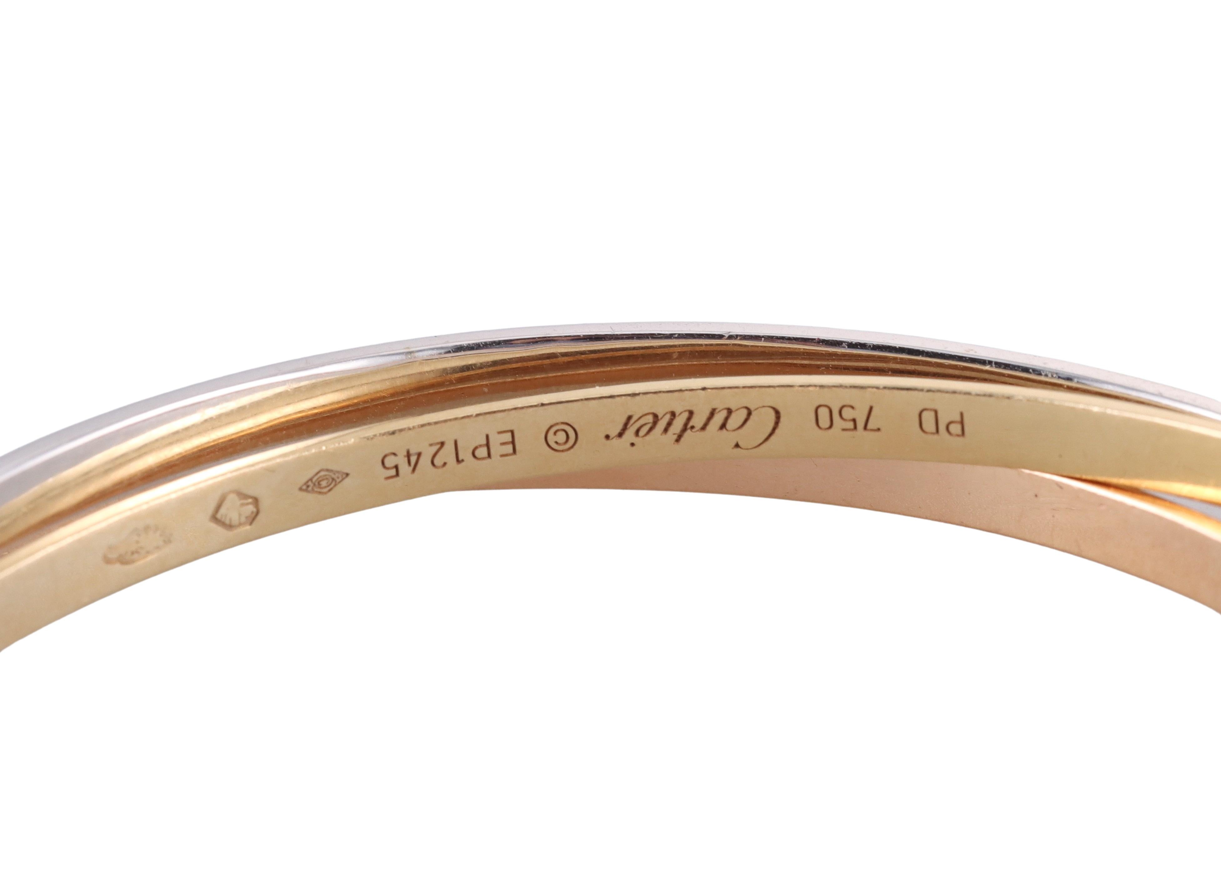 Cartier Trinity Diamond Tri Color Gold Bangle Bracelet In Excellent Condition For Sale In New York, NY