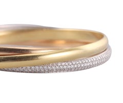 Cartier Trinity Diamond Tri Color Gold Classic Model Bangle Bracelet