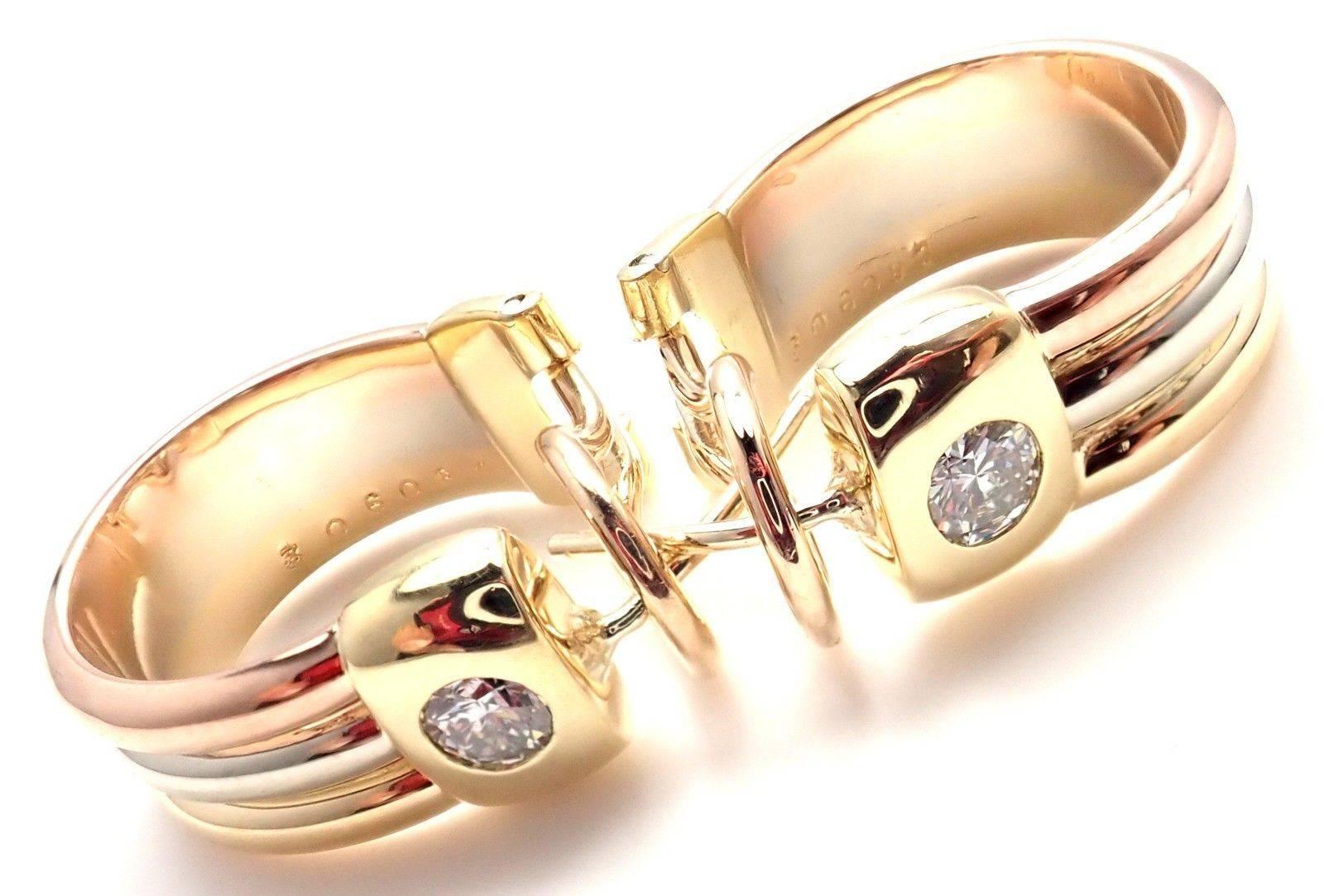 Women's or Men's Cartier Trinity Diamond Tri-Color Gold Hoop Earrings