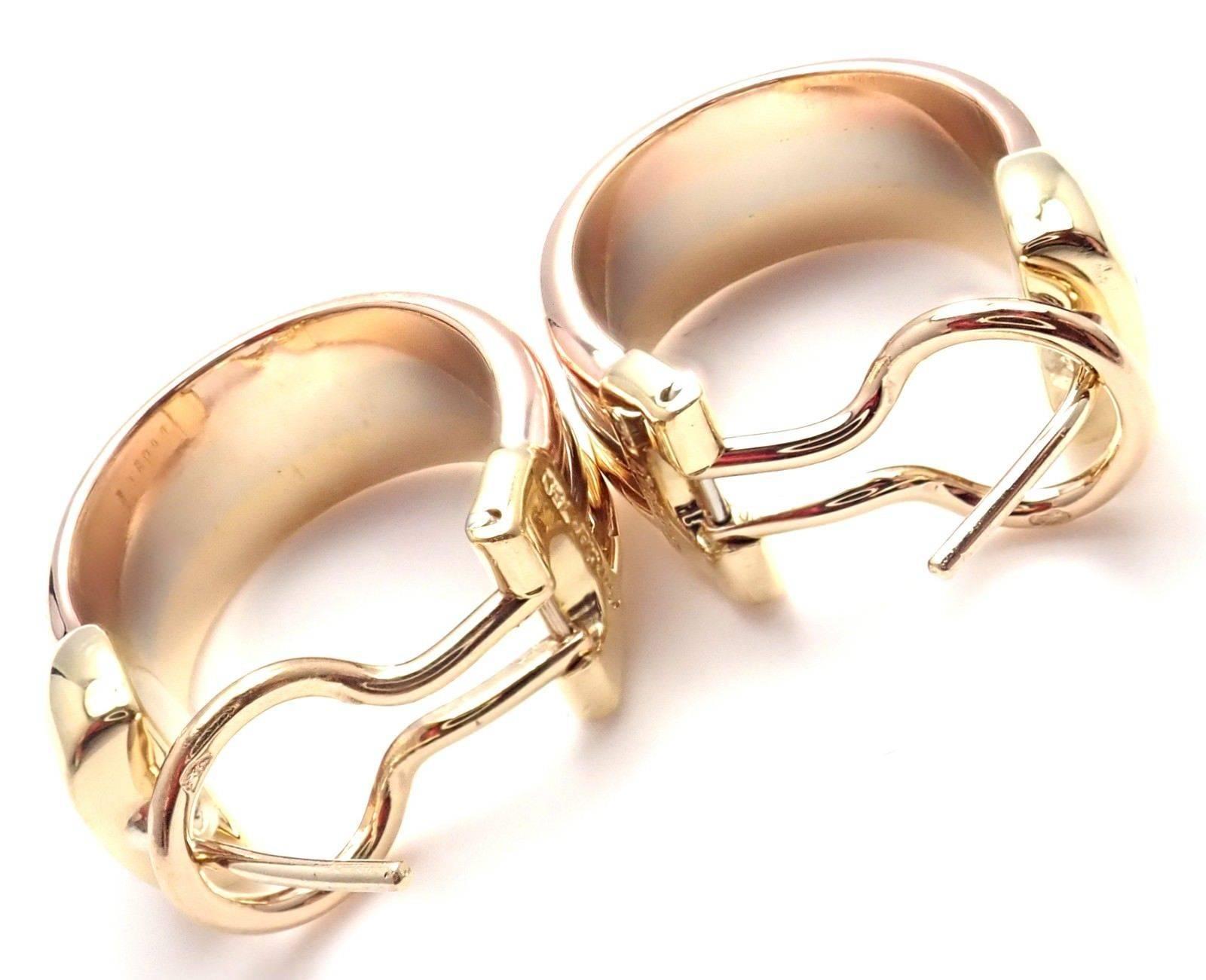 Cartier Trinity Diamond Tri-Color Gold Hoop Earrings 1