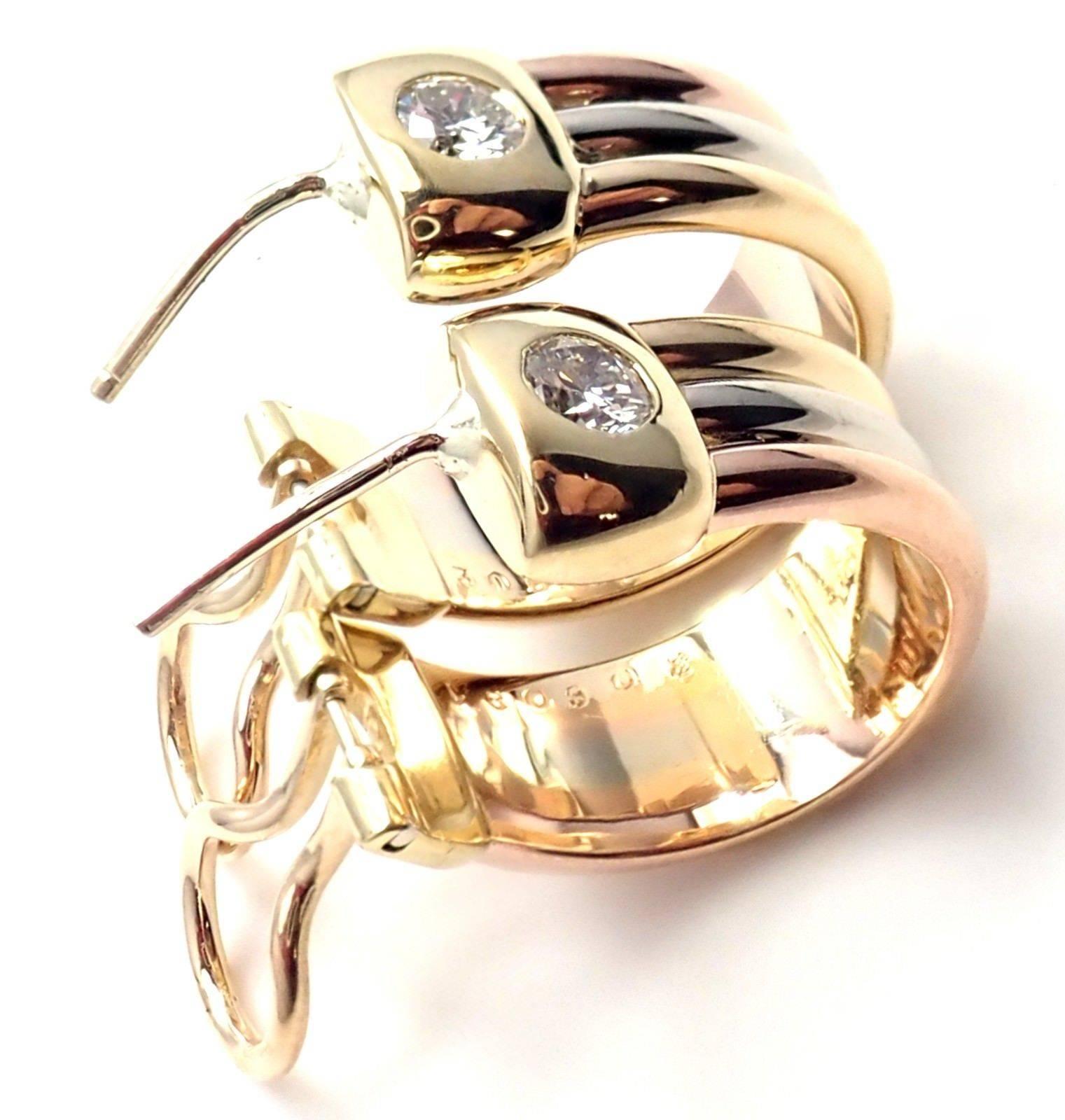 Cartier Trinity Diamond Tri-Color Gold Hoop Earrings 3