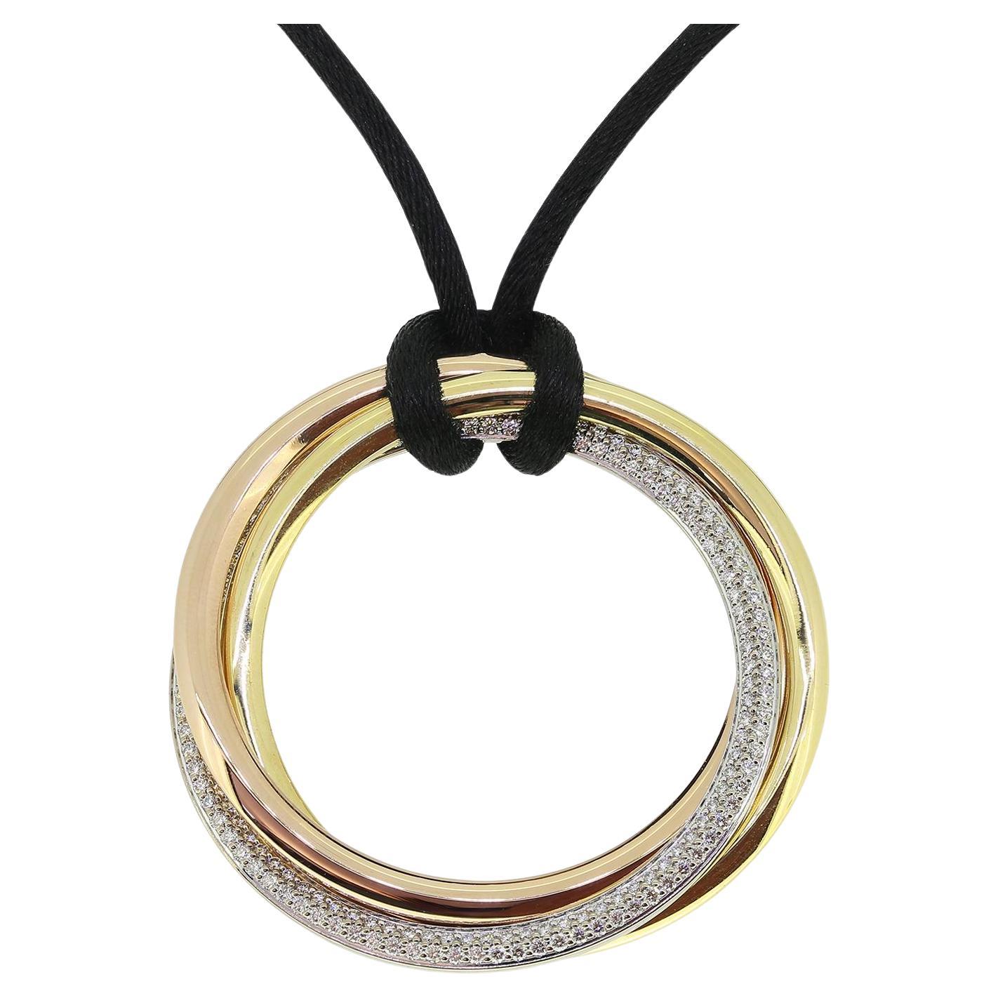 Cartier Trinity Diamond Tri-Colour Gold Cord Necklace For Sale