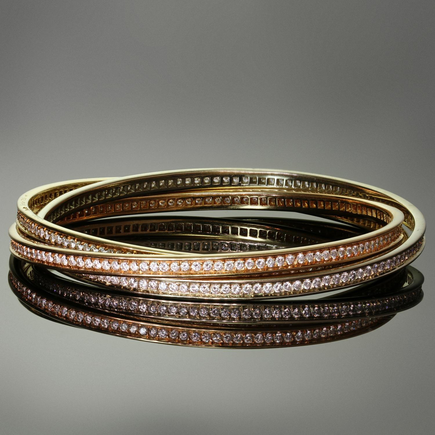 Women's or Men's CARTIER Trinity Diamond Tri-Gold Bangle Bracelet