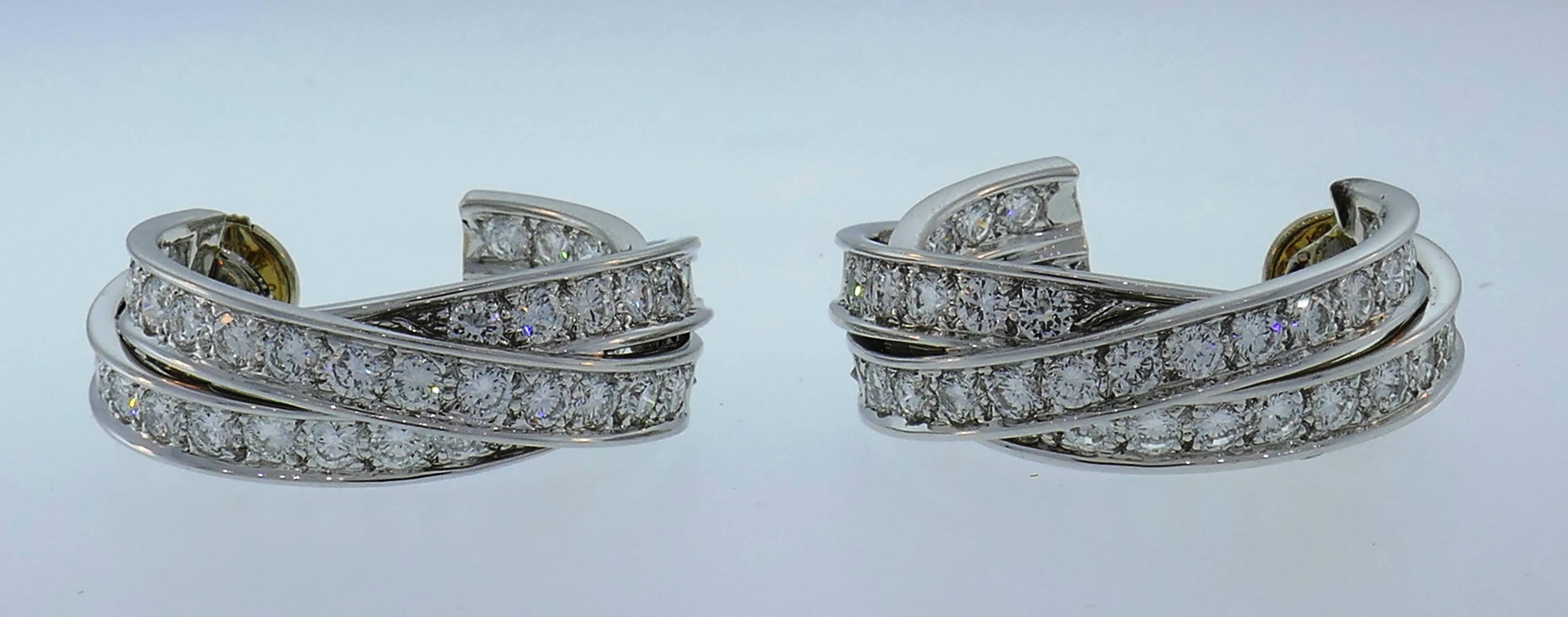 Cartier Trinity Diamond White Gold Hoop Earrings In Good Condition In Beverly Hills, CA