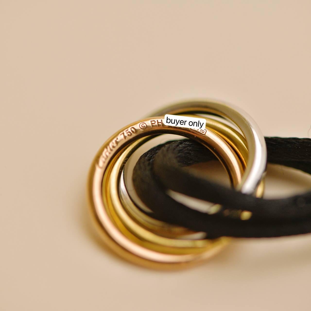Cartier Trinity Diamond Yellow White and Rose Gold Black Cord Bracelet In Excellent Condition In Banbury, GB