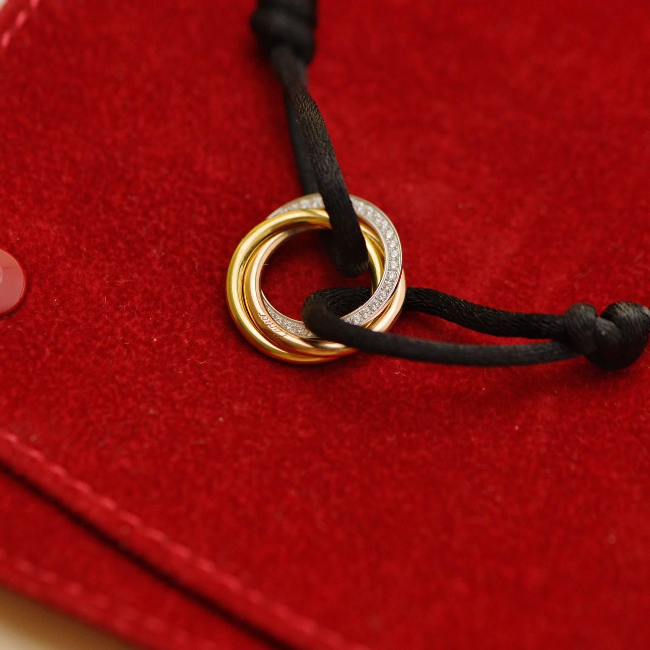 Cartier Trinity Diamond Yellow White and Rose Gold Black Cord Bracelet 1