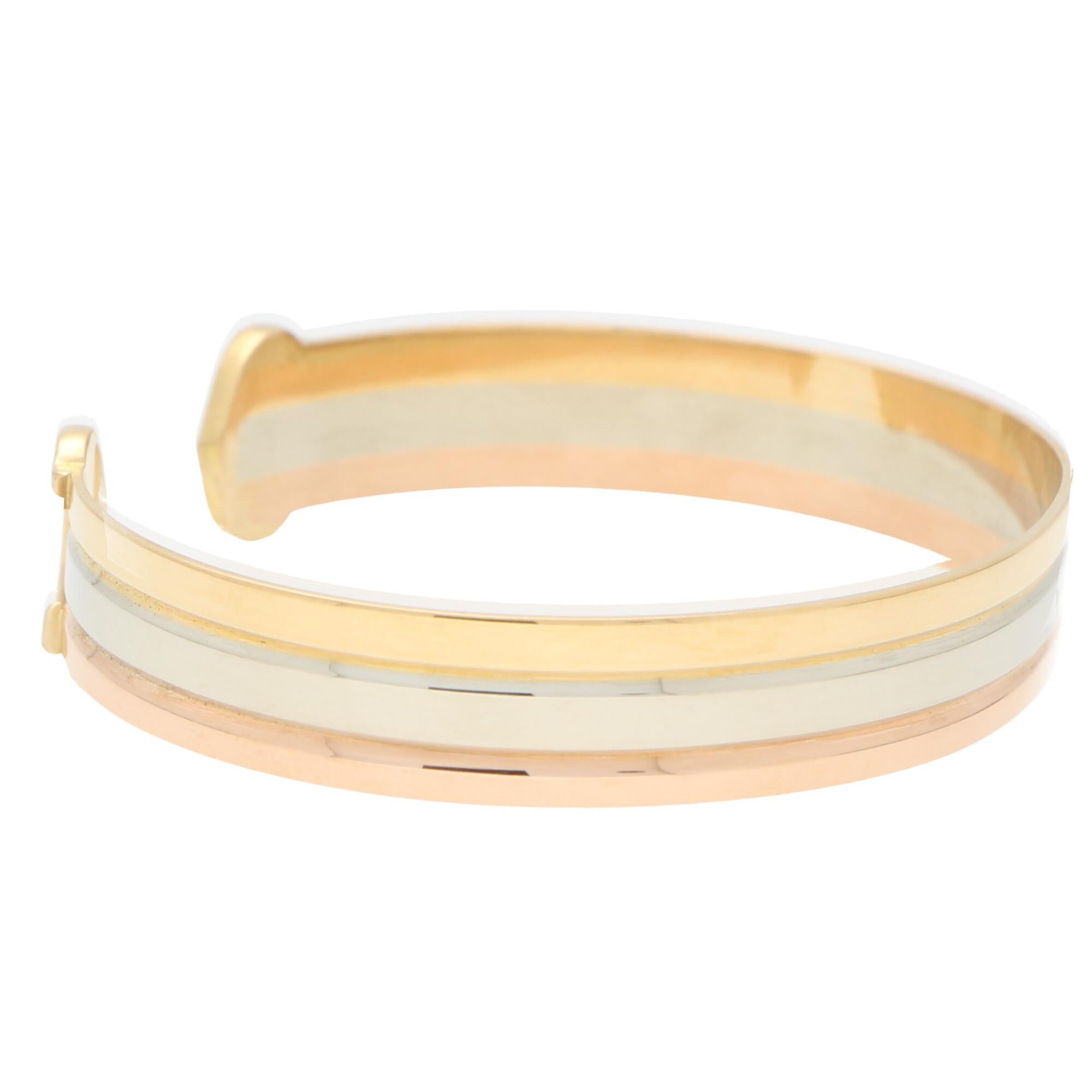 Retro Cartier Trinity Double C Tricolor Bangle Set in 18k Rose, White and Yellow Gold