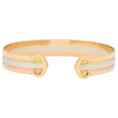 Vintage Cartier Trinity Double C Tricolor Bangle Set in 18k Rose, White and Yellow Gold