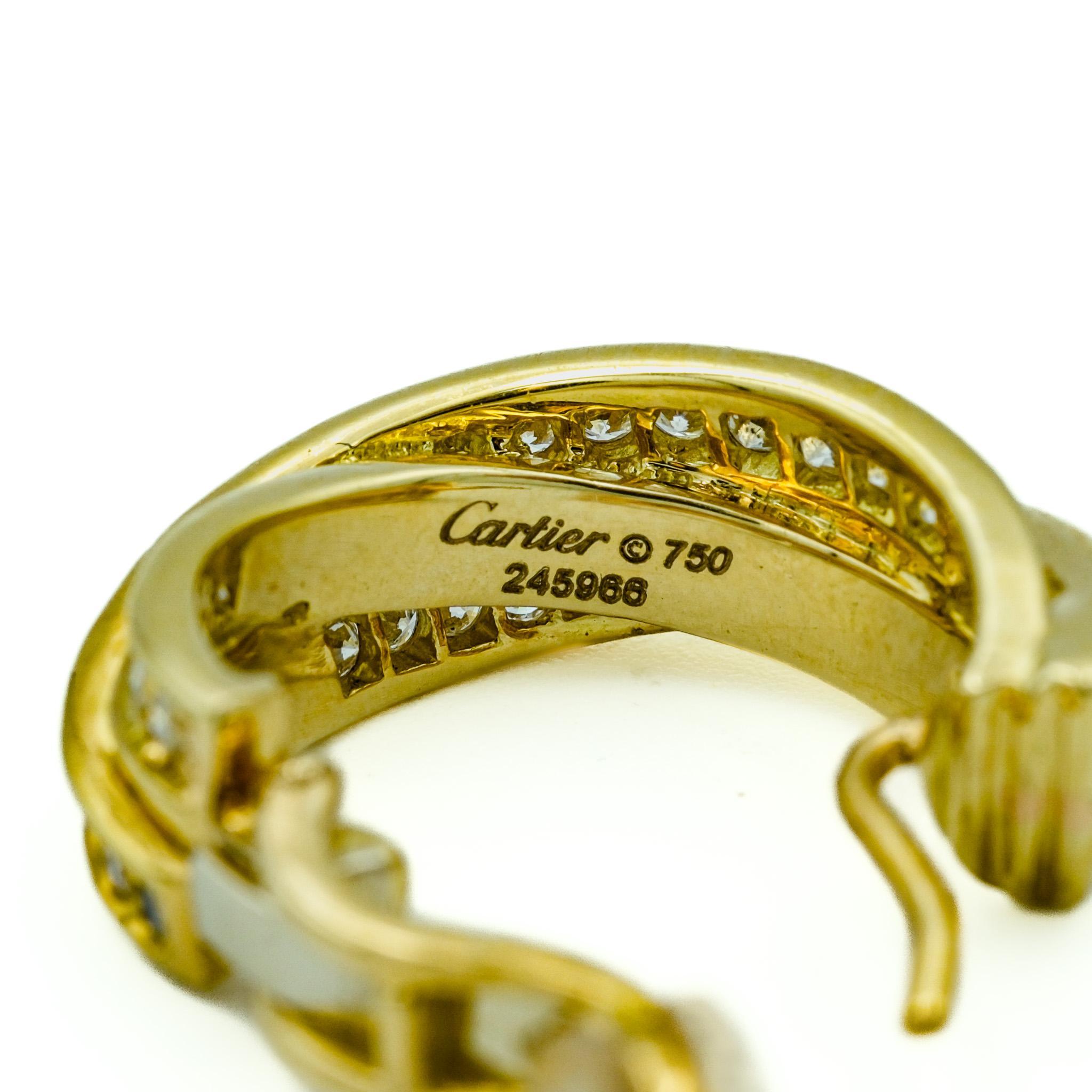Round Cut Cartier Trinity Earrings with 1.7ctw Diamonds in 18 Karat Yellow Gold