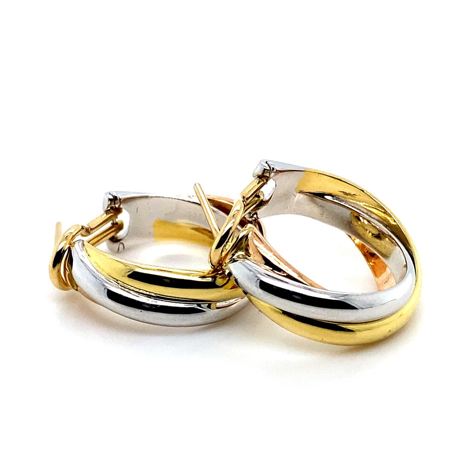 Women's Cartier Trinity Earrings 18 Karat Yellow Rose White Gold For Sale