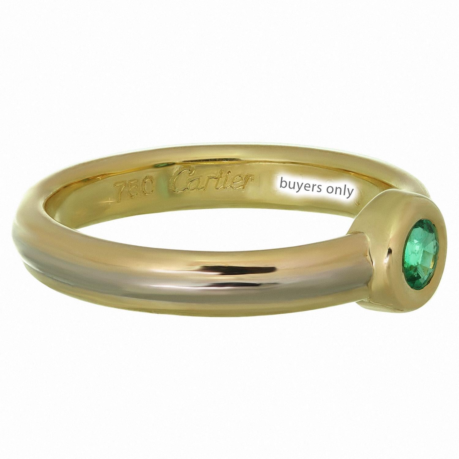 Round Cut Cartier Trinity Emerald Tri-Gold Ring 55