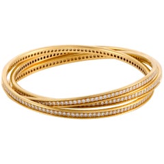 Cartier Trinity Full Diamond Pavé 18K Yellow Gold Rolling Bangle Bracelet