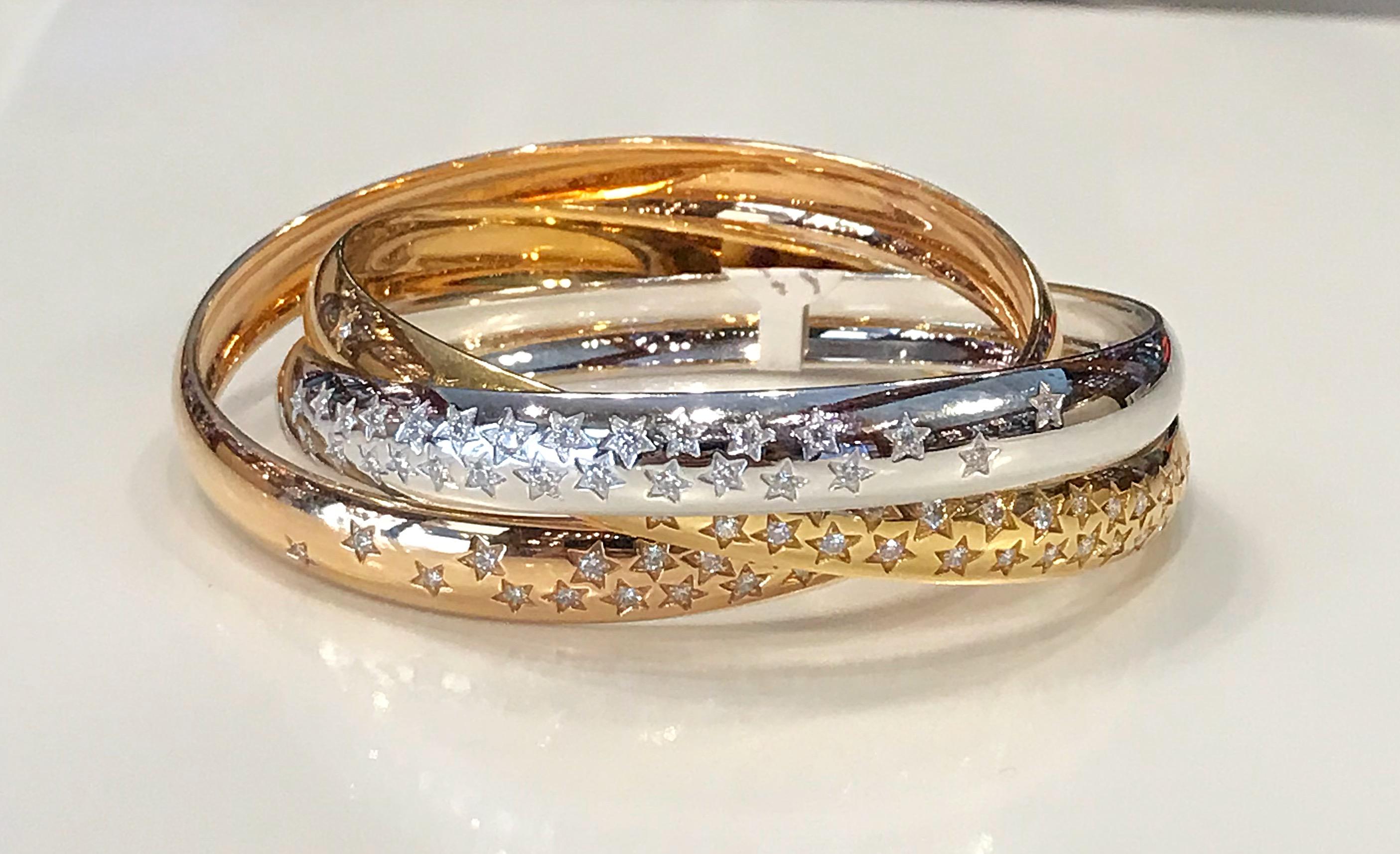 Cartier Trinity Gold Diamond Bracelets In Excellent Condition In New York, NY