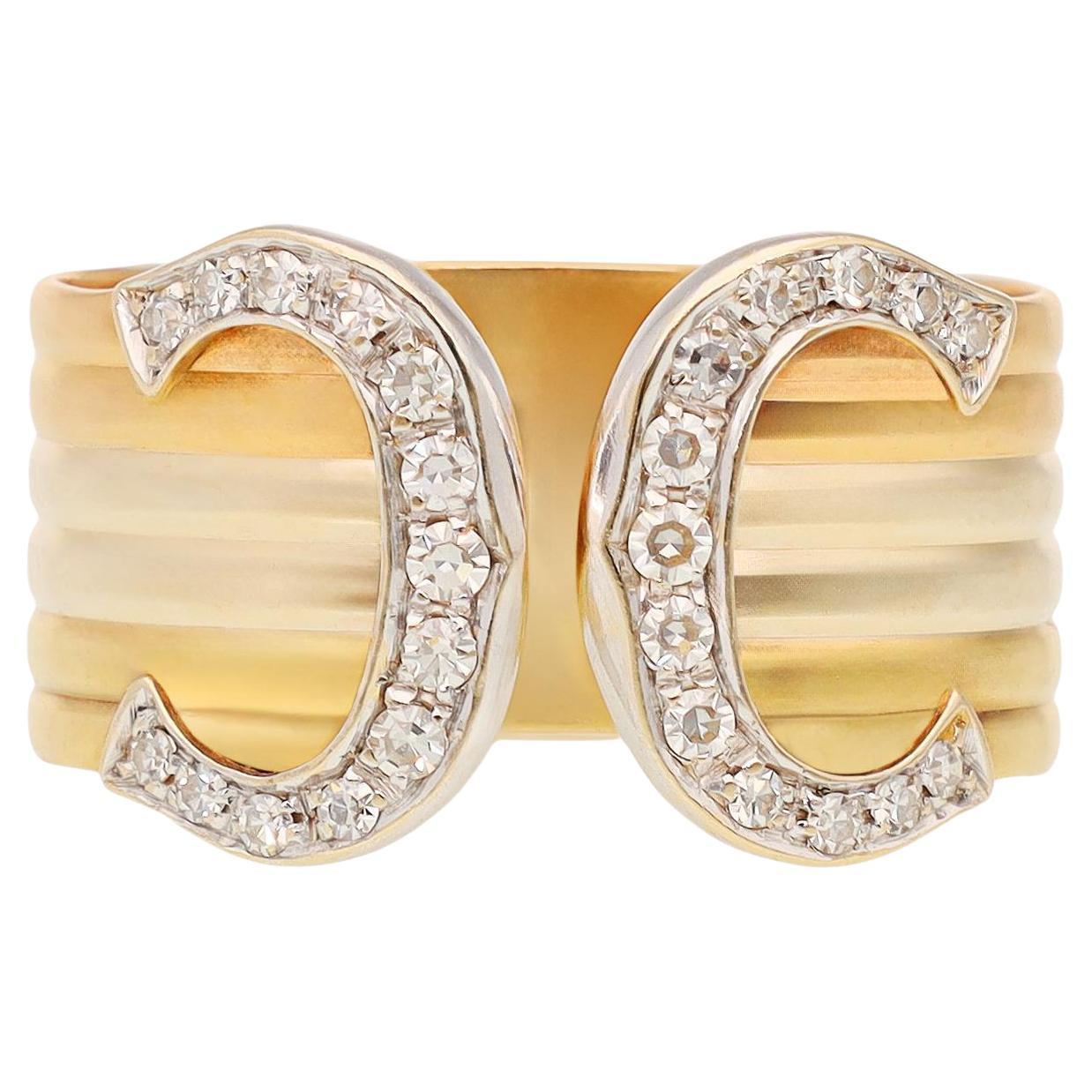 CARTIER Trinity Gold Double C Diamond Ring