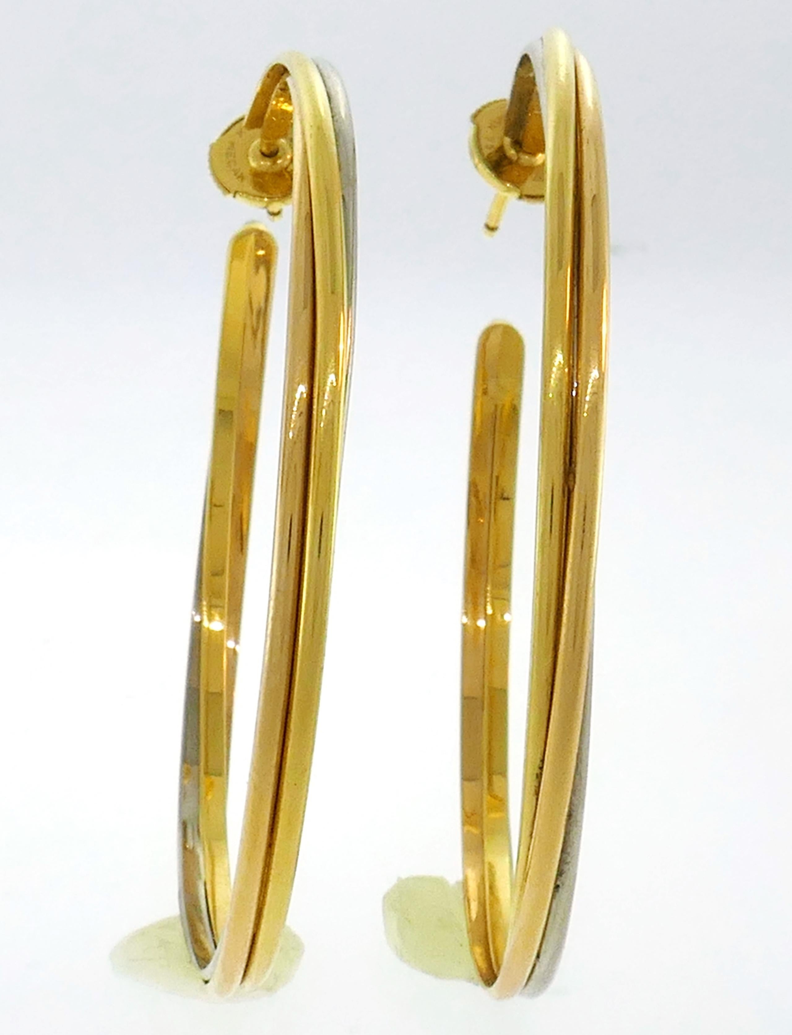 Cartier Trinity Gold Hoop Earrings In Good Condition In Beverly Hills, CA