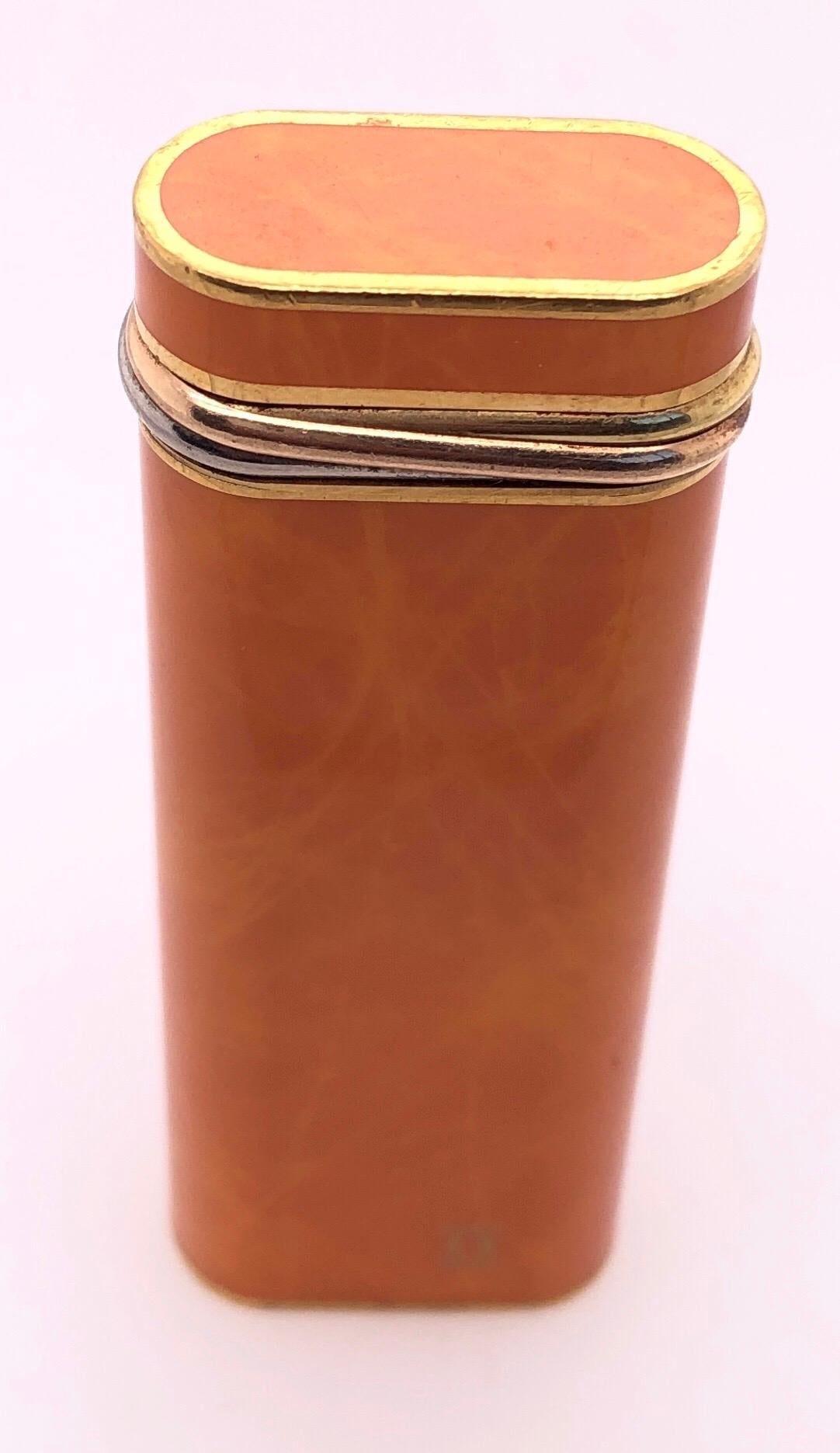 Modern Cartier Trinity Gold-Plated Three Colored Ring Lighter with Rare Orange Lacquer