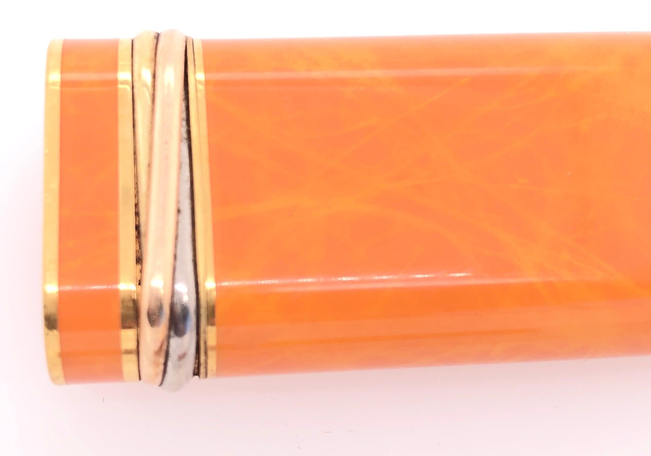 Cartier Trinity Gold-Plated Three Colored Ring Lighter with Rare Orange Lacquer In Good Condition In Stamford, CT
