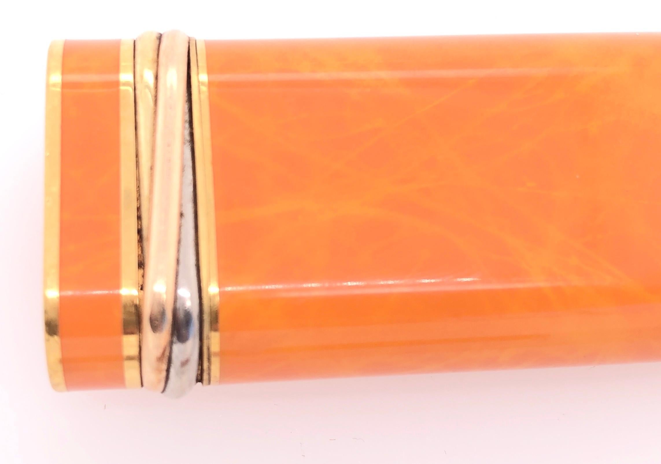 Cartier Trinity Gold-Plated Three Colored Ring Lighter with Rare Orange Lacquer In Good Condition In Manhasset, NY