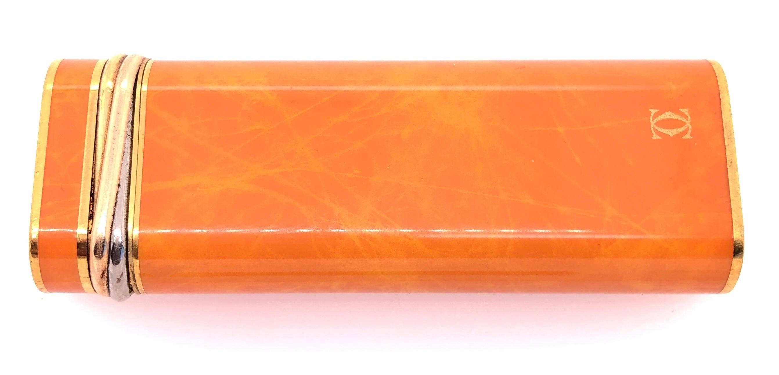 Women's or Men's Cartier Trinity Gold-Plated Three Colored Ring Lighter with Rare Orange Lacquer
