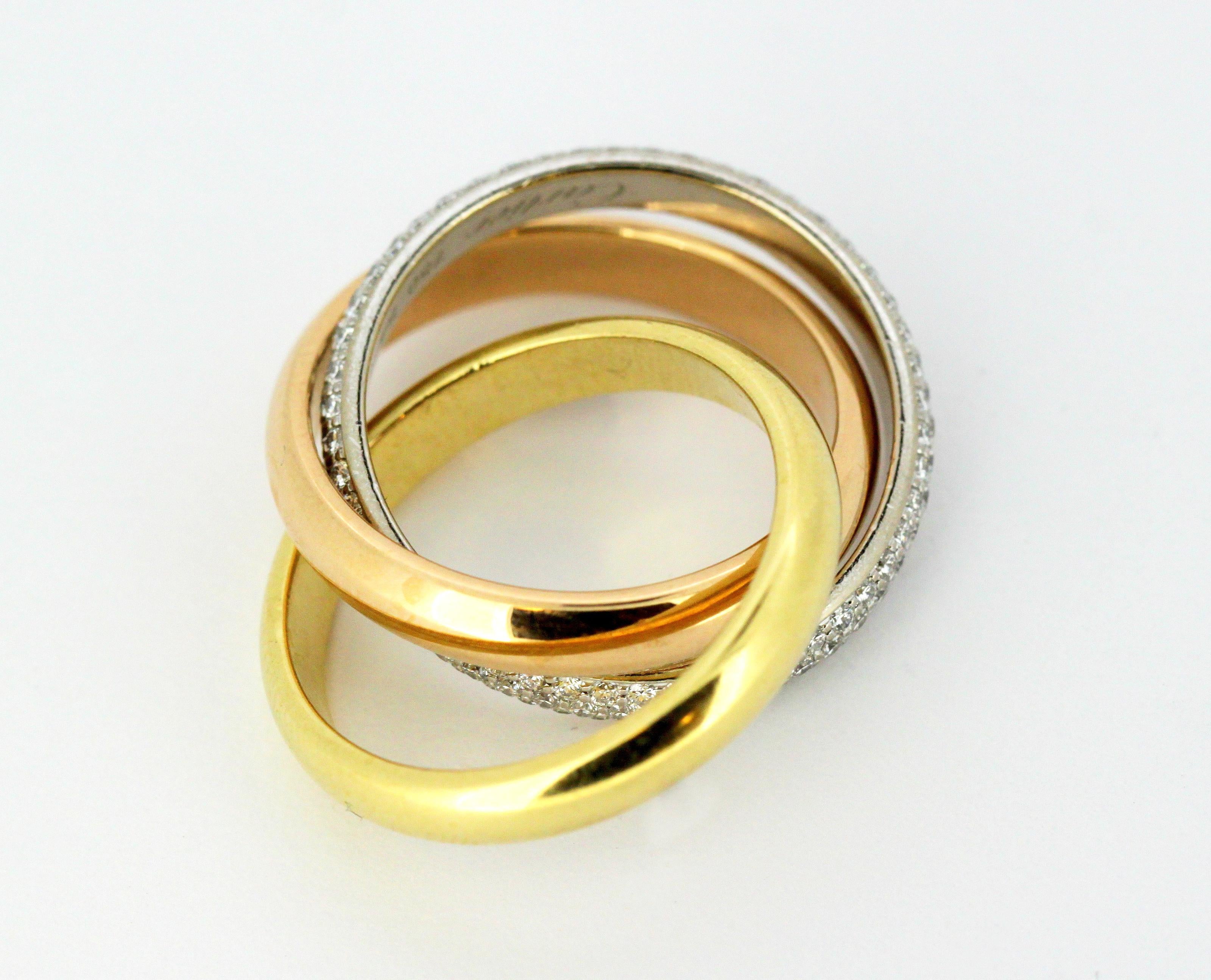 Women's or Men's Cartier Trinity Gold Ring with Diamonds