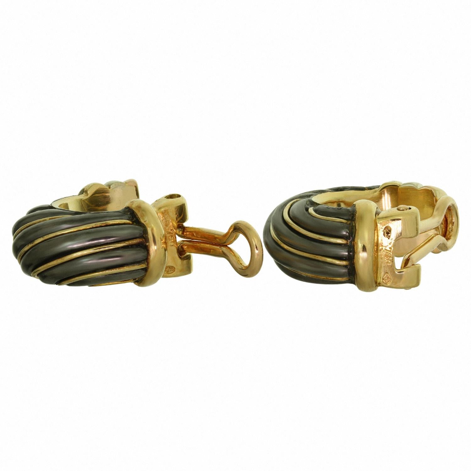 Mixed Cut CARTIER Trinity Hematite 18k Tri-Gold Wrap Clip-On Earrings For Sale