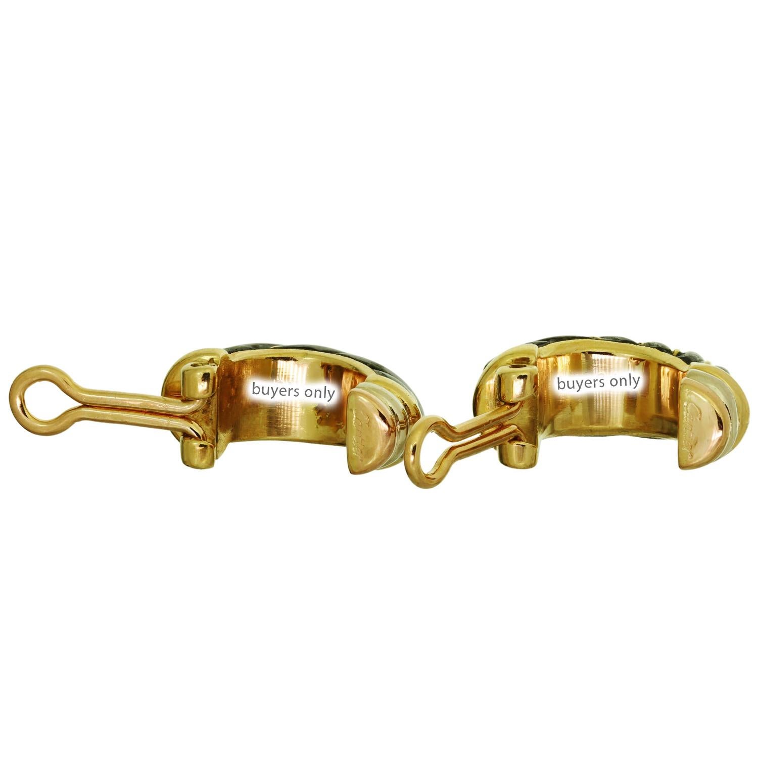 CARTIER Trinity Hematite 18k Tri-Gold Wrap Clip-On Earrings In Excellent Condition For Sale In New York, NY