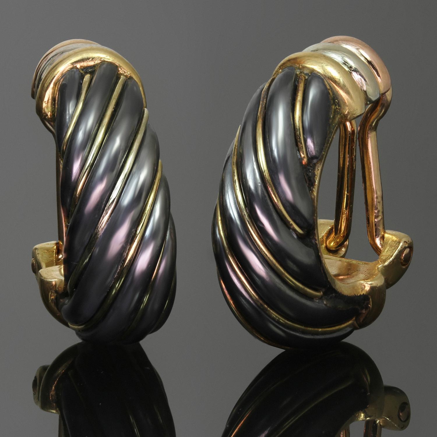 Women's CARTIER Trinity Hematite 18k Tri-Gold Wrap Clip-On Earrings For Sale