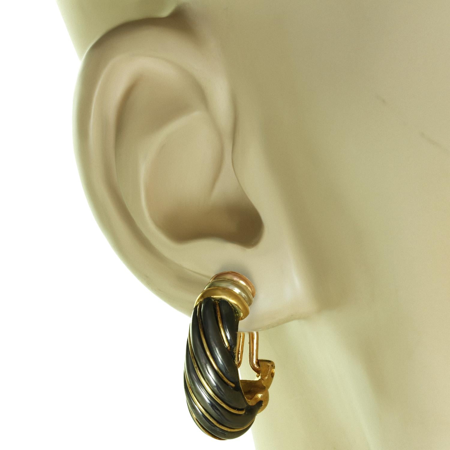 CARTIER Trinity Hematite 18k Tri-Gold Wrap Clip-On Earrings For Sale 1