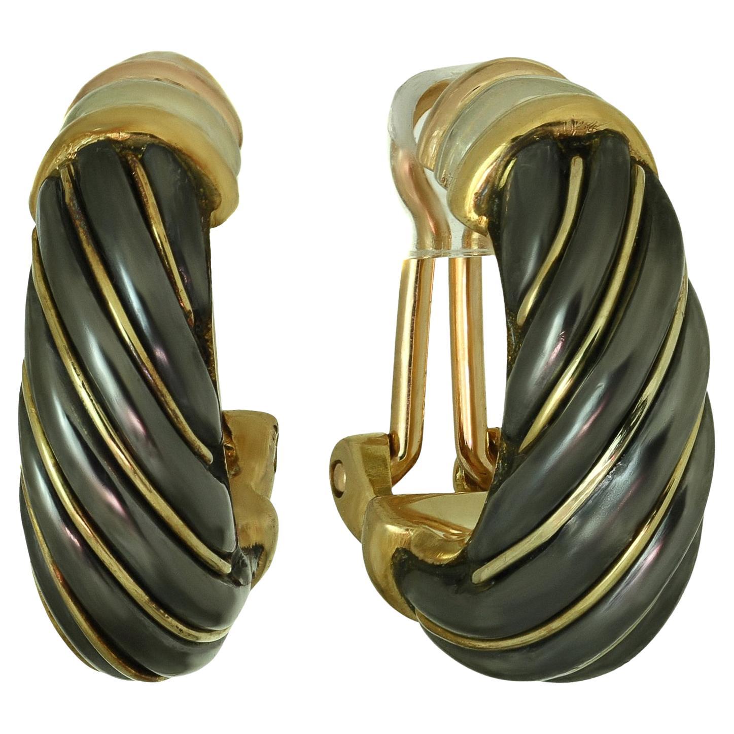 CARTIER Trinity Hematite 18k Tri-Gold Wrap Clip-On Earrings For Sale