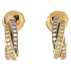 Cartier Trinity Hoop Earrings 18K Tricolor Gold with Pave Diamonds Small