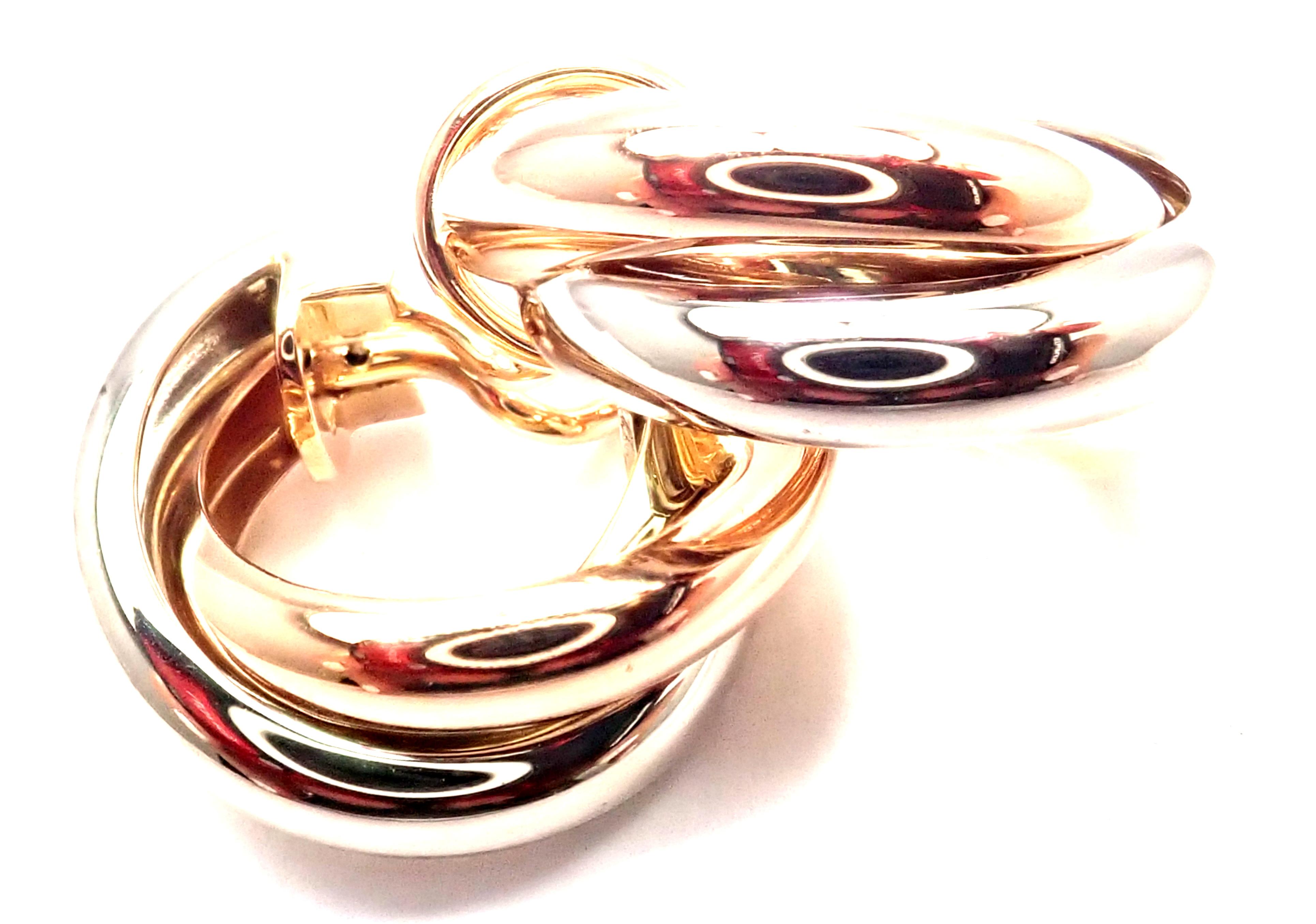 Cartier Trinity Hoop Tri-Color Gold Earrings In Excellent Condition In Holland, PA