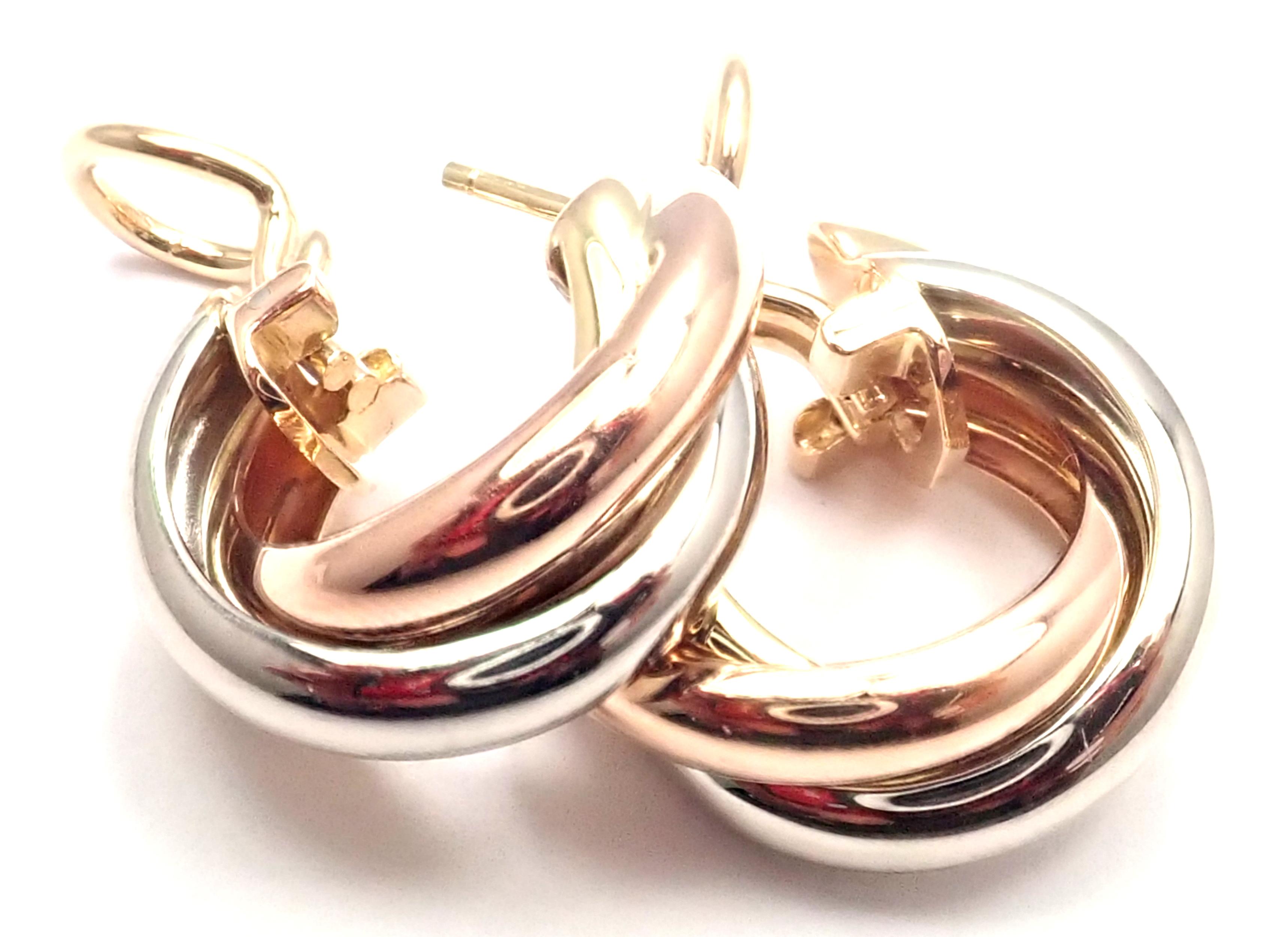 Women's or Men's Cartier Trinity Hoop Tri-Color Gold Earrings