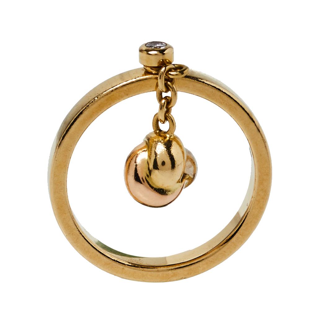 Uncut Cartier Trinity Knot Charm Diamond 18K Three Tone Gold Ring Size 53