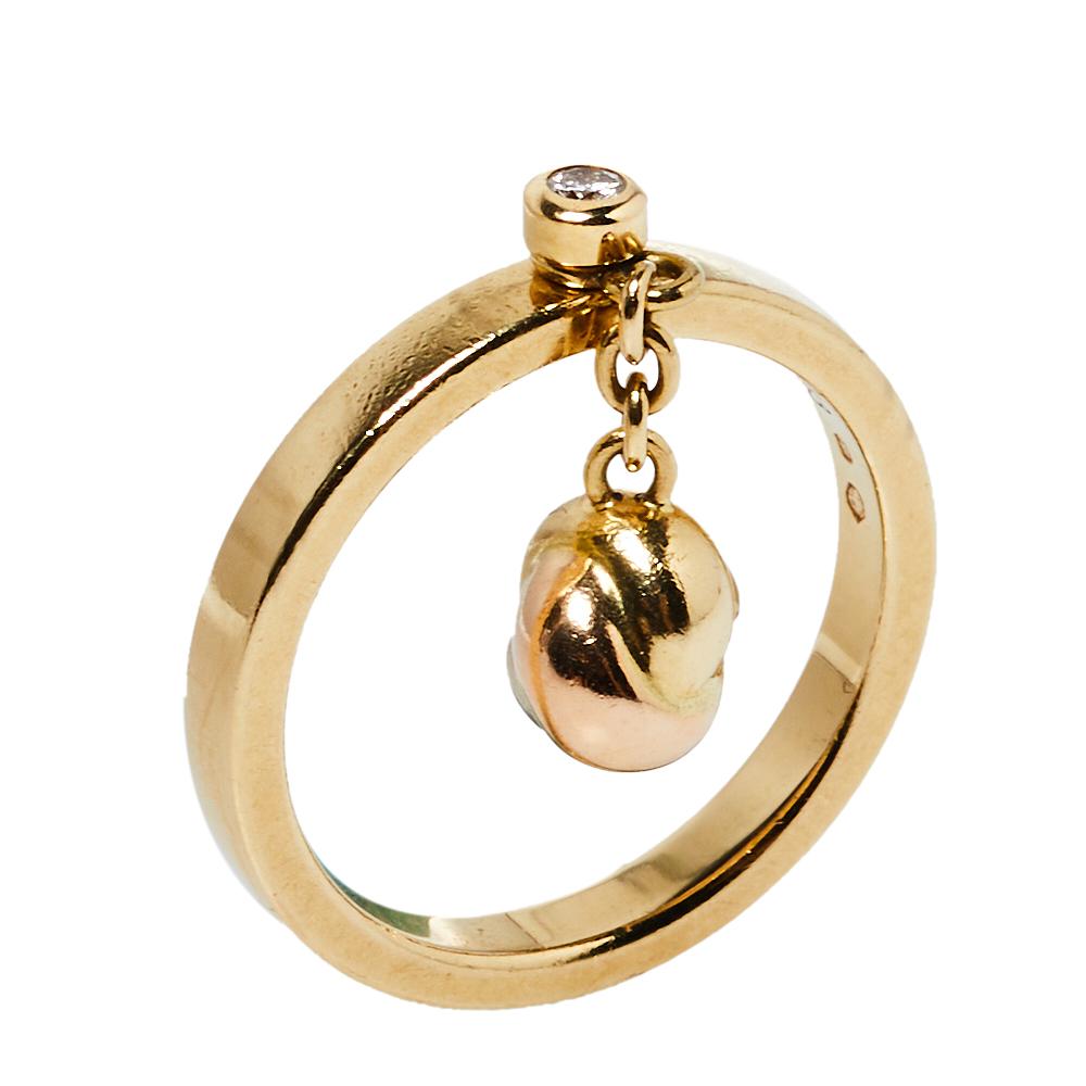 Cartier Trinity Knot Charm Diamond 18K Three Tone Gold Ring Size 53 In Good Condition In Dubai, Al Qouz 2