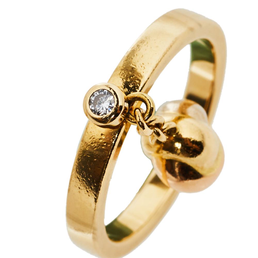 Women's Cartier Trinity Knot Charm Diamond 18K Three Tone Gold Ring Size 53
