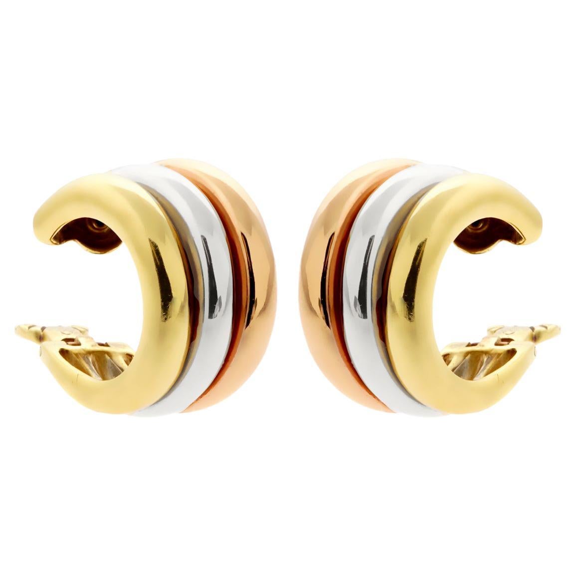 Cartier Trinity Large Tri Color 18k Gold Hoop Earrings