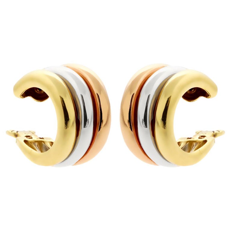 Cartier Trinity Large Tri Color 18k Gold Hoop Earrings For Sale
