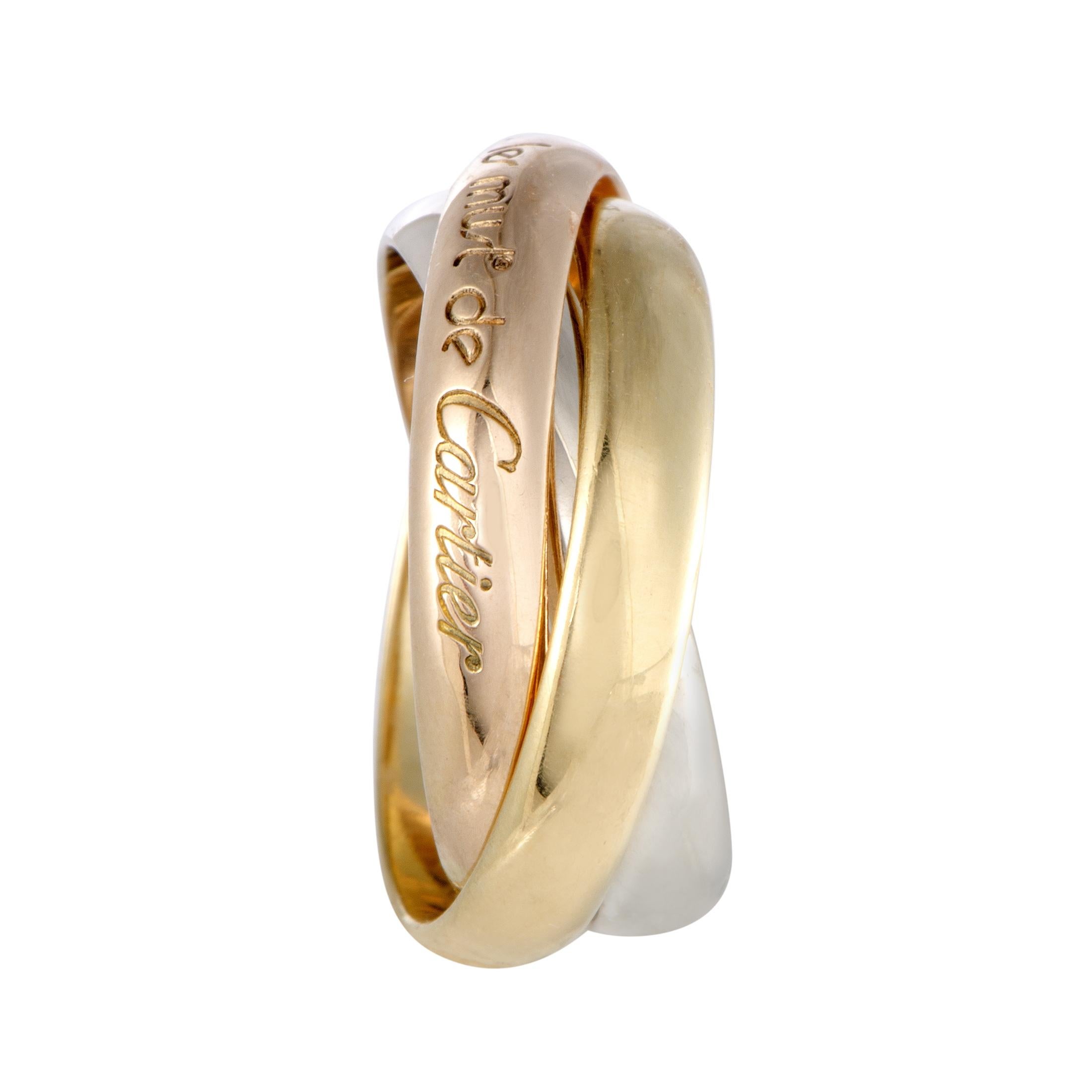 Cartier Trinity Les Must de Cartier 18K Yellow White and Rose Gold Rolling Band In Good Condition In Southampton, PA
