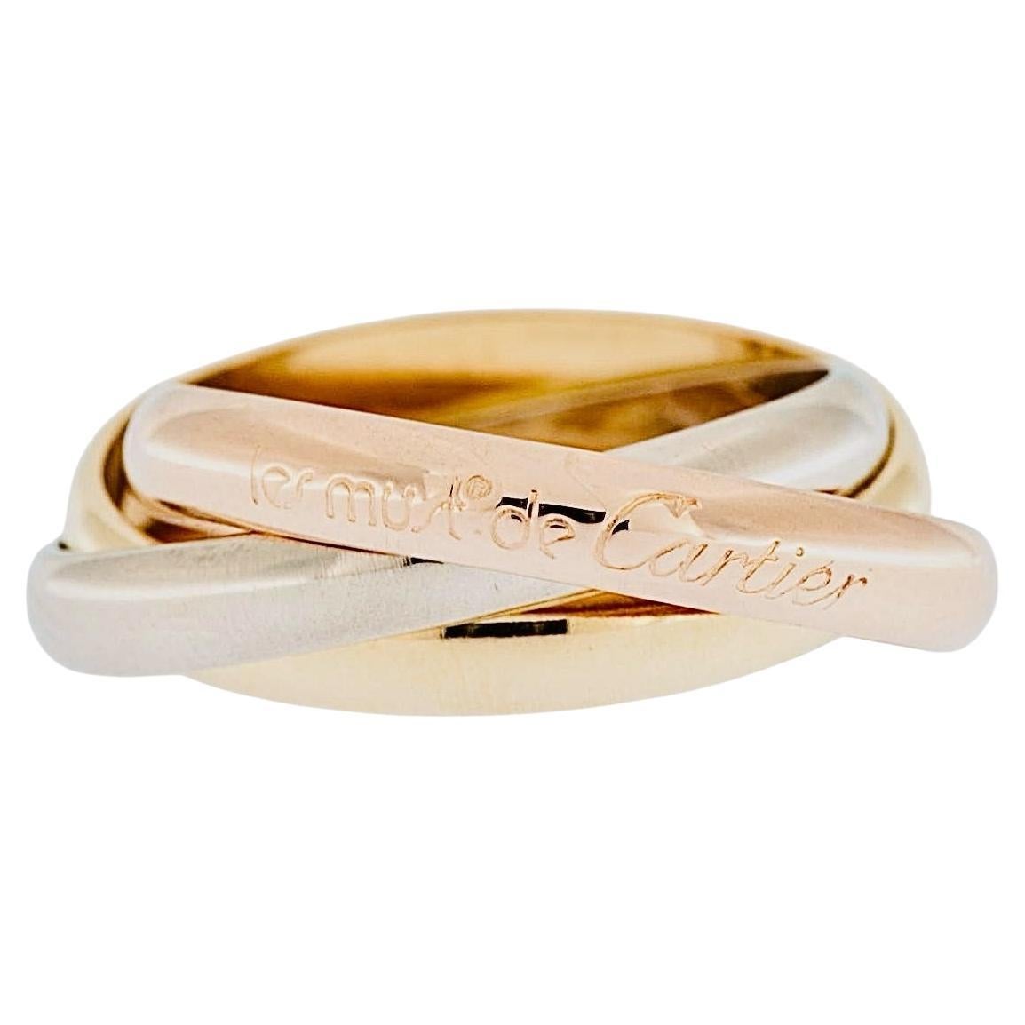 Cartier Trinity "Les Must de Cartier" White, Yellow, Rose Gold - size 58 For Sale