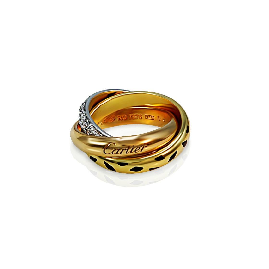 Tri Colored Gold, Enamel and Platinum Ring signed Cartier 