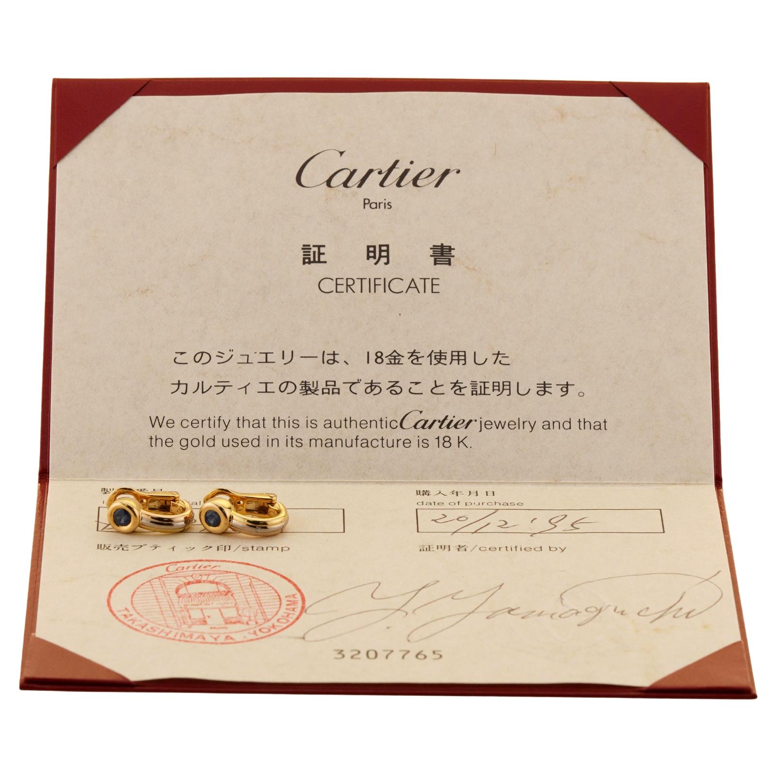 Round Cut CARTIER Trinity Multicolor Sapphire Yellow Gold Earrings For Sale