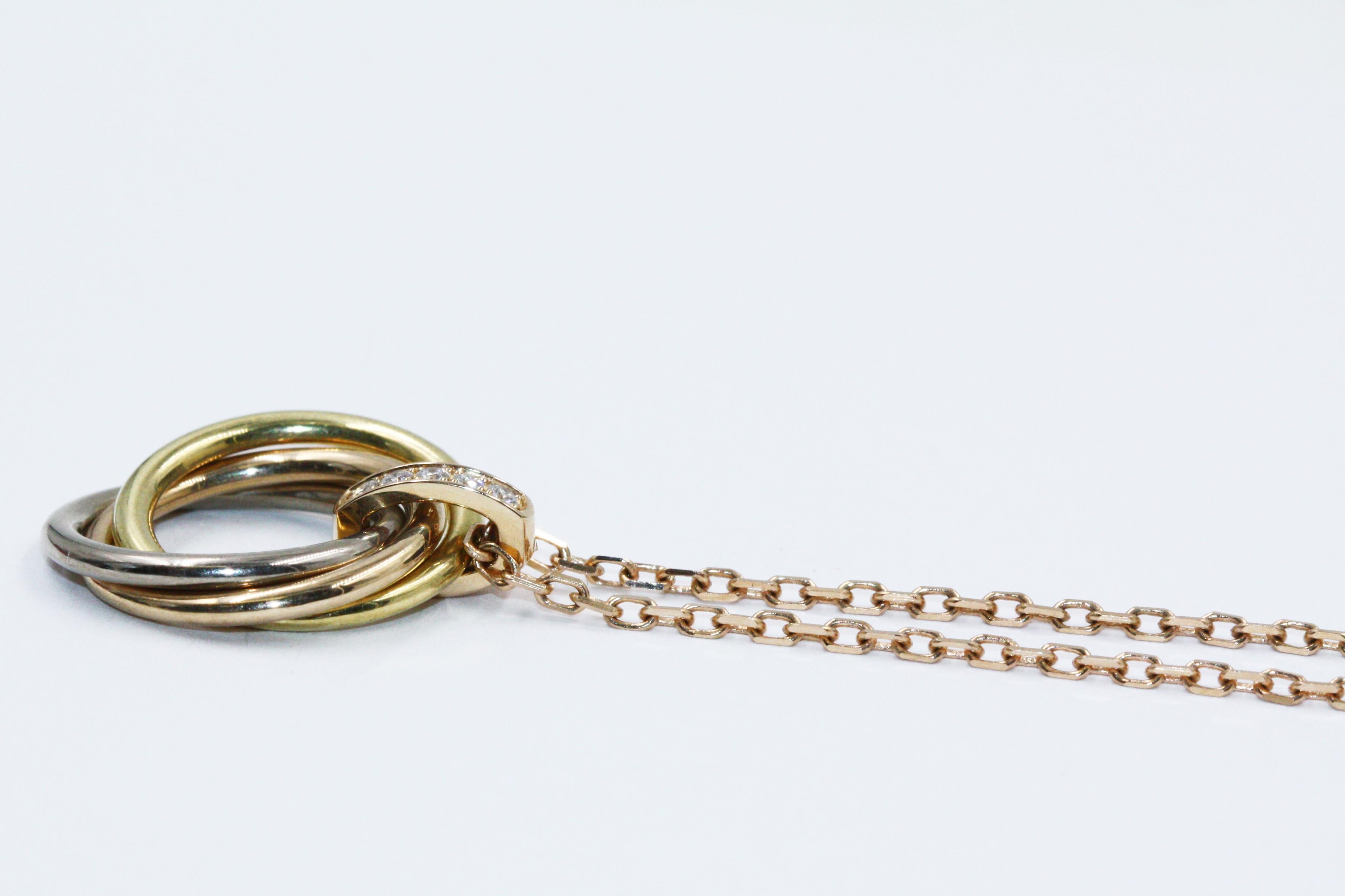 Women's or Men's Cartier Trinity Necklace, 18 Karat White, Yellow and Pink Gold Diamonds For Sale